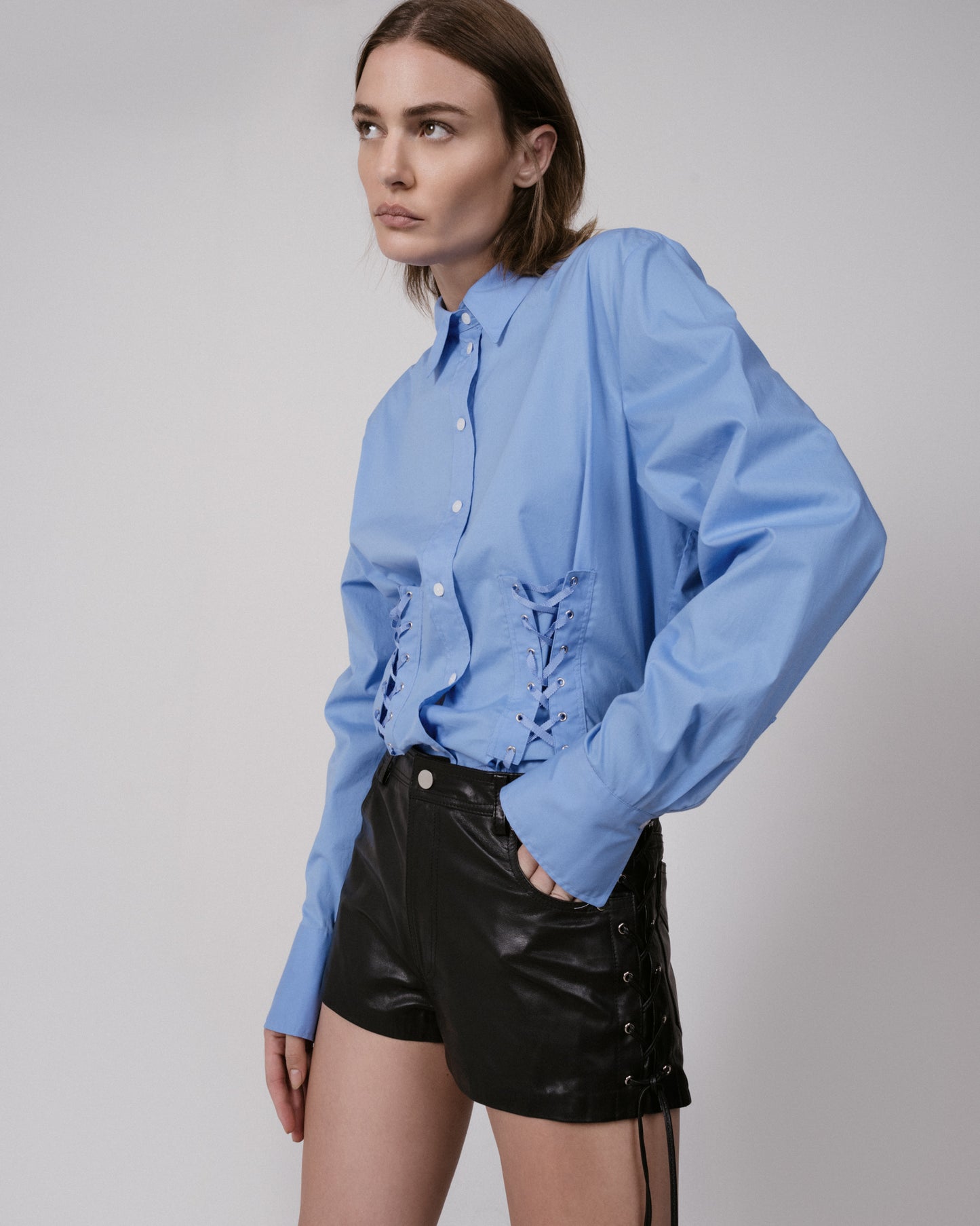 Lace-up Leather Shorts