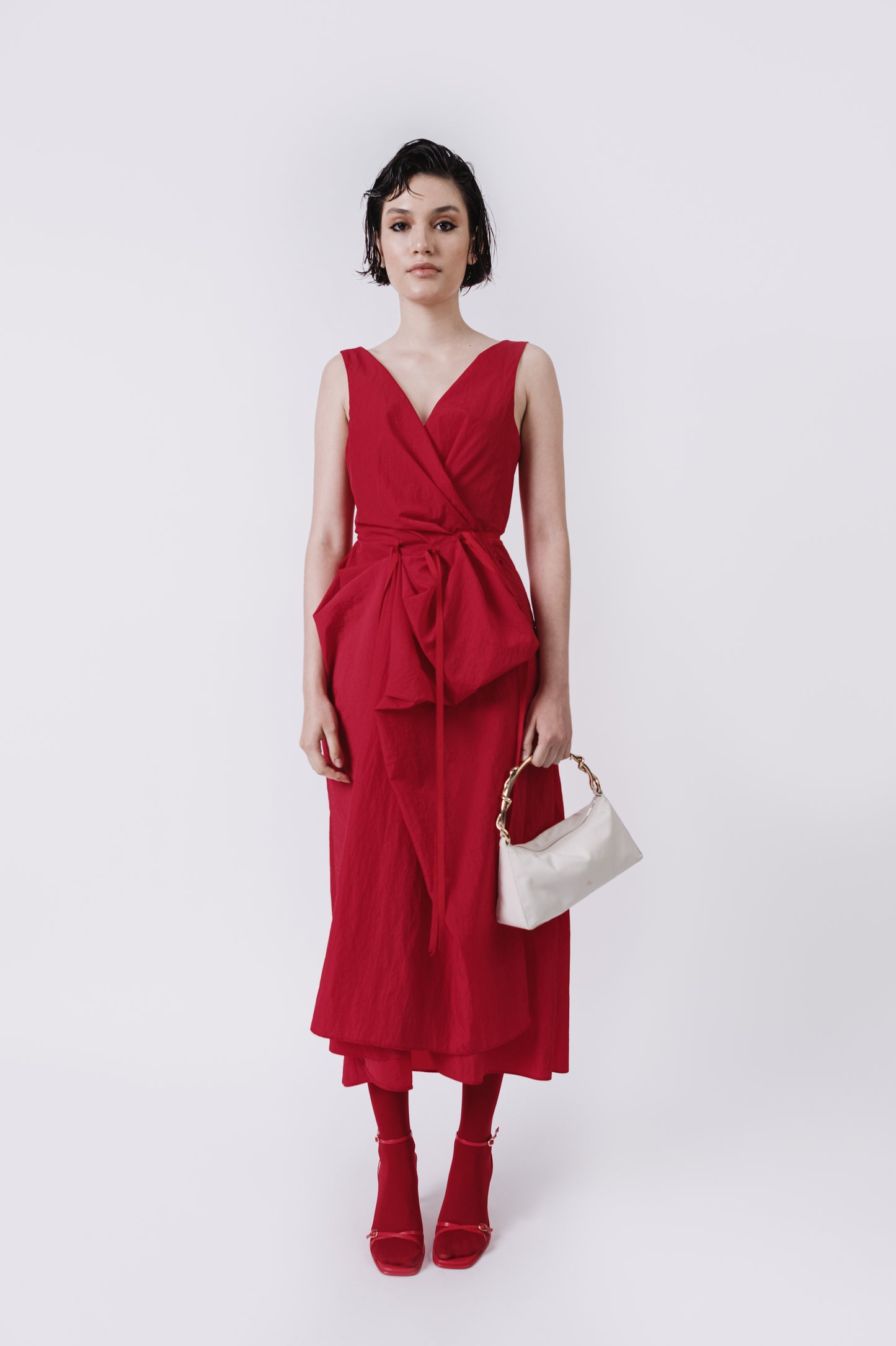 Draped Nylon Wrap Dress