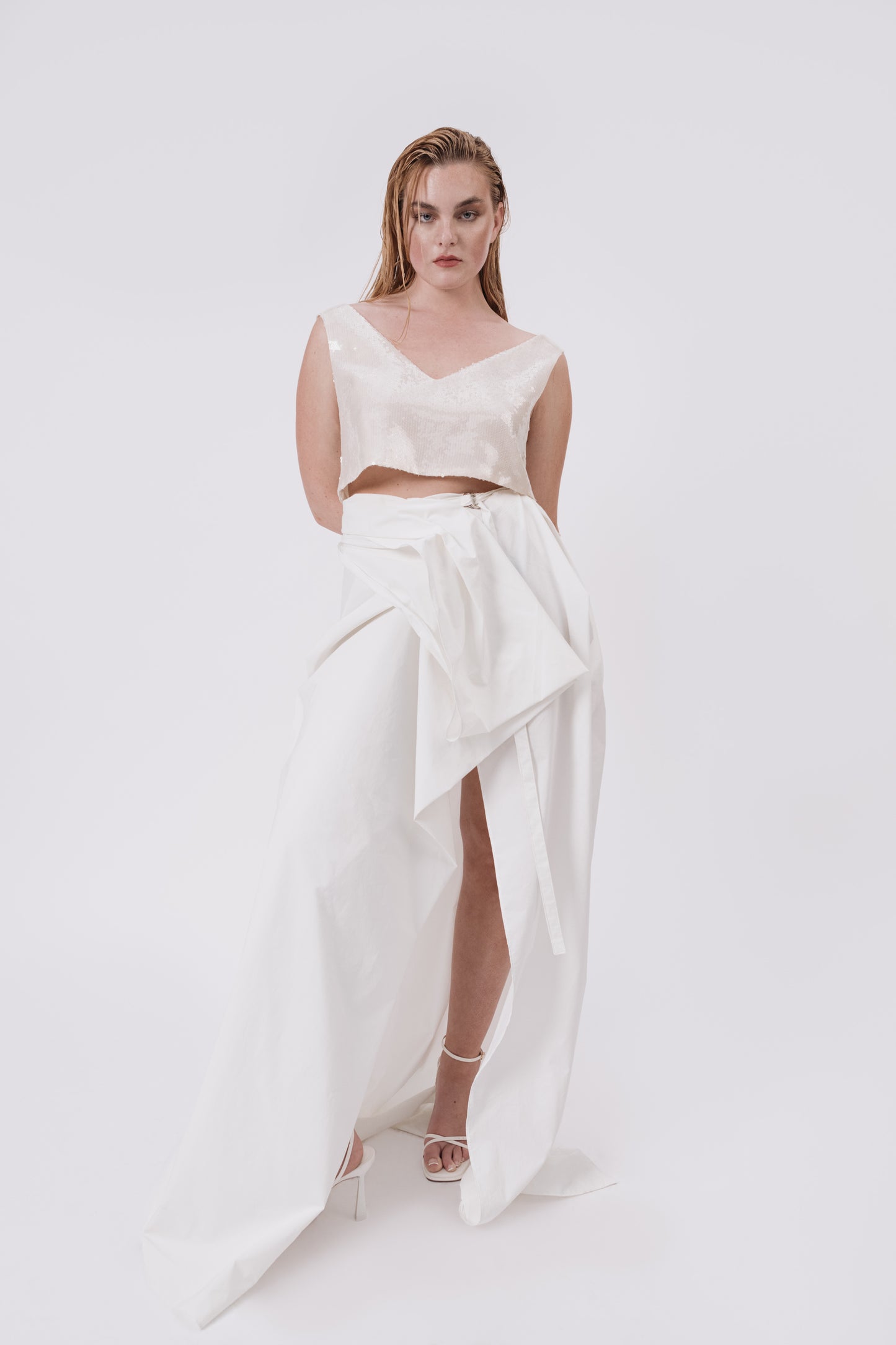 Draped Nylon Blend Wrap Skirt
