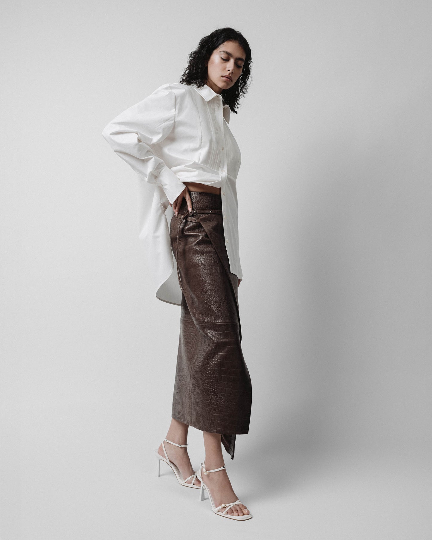 Croc-effect Nappa Wrap Skirt