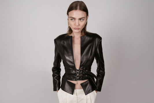 Belted Waist Leather Jacket