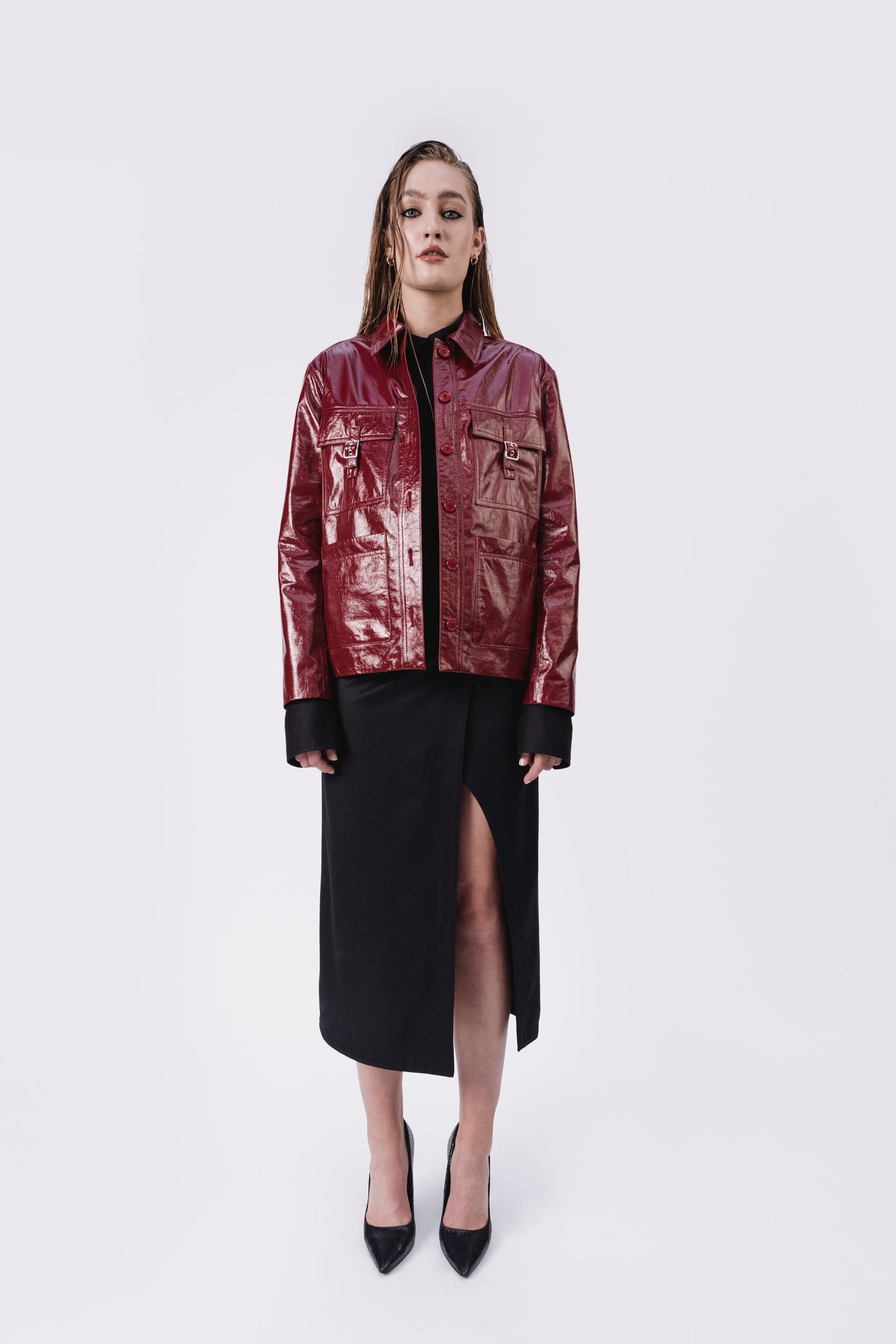 Crinkle Patent Leather Chore Jacket