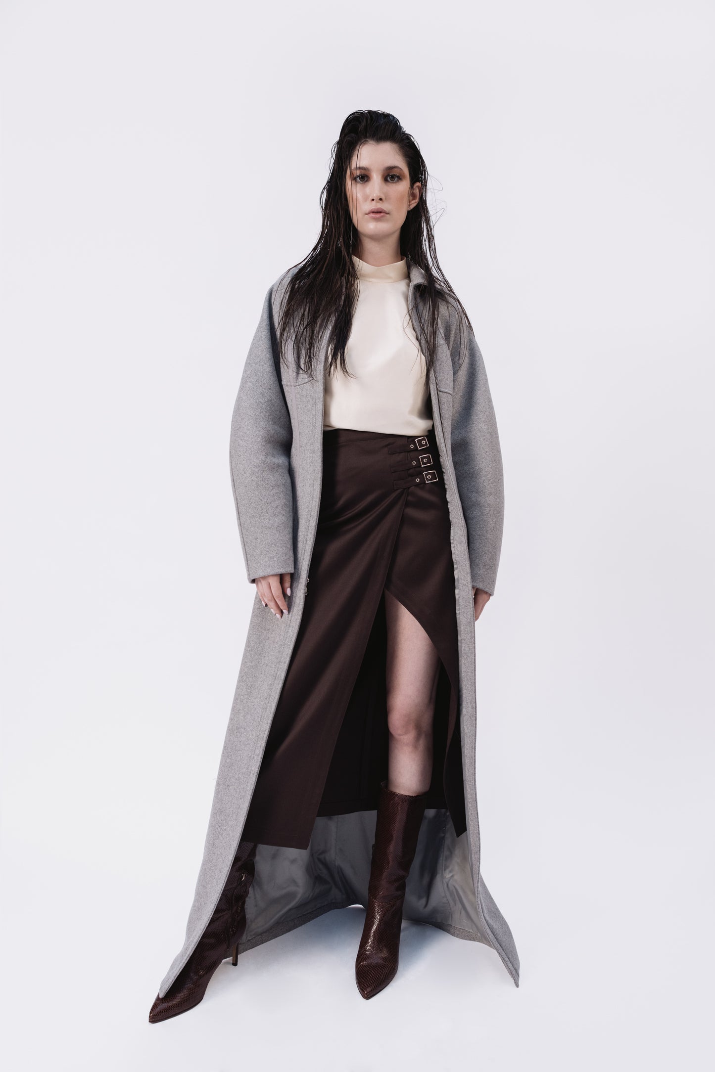 Trompe l'oeil Bustier Coat in Dove Grey