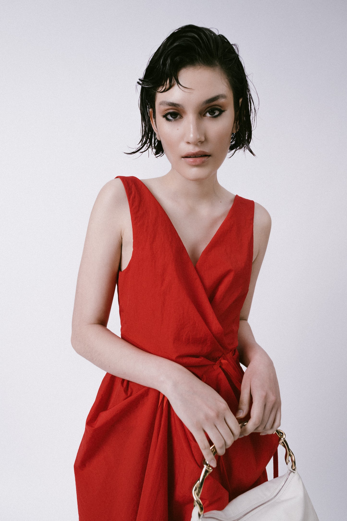 Draped Nylon Wrap Dress