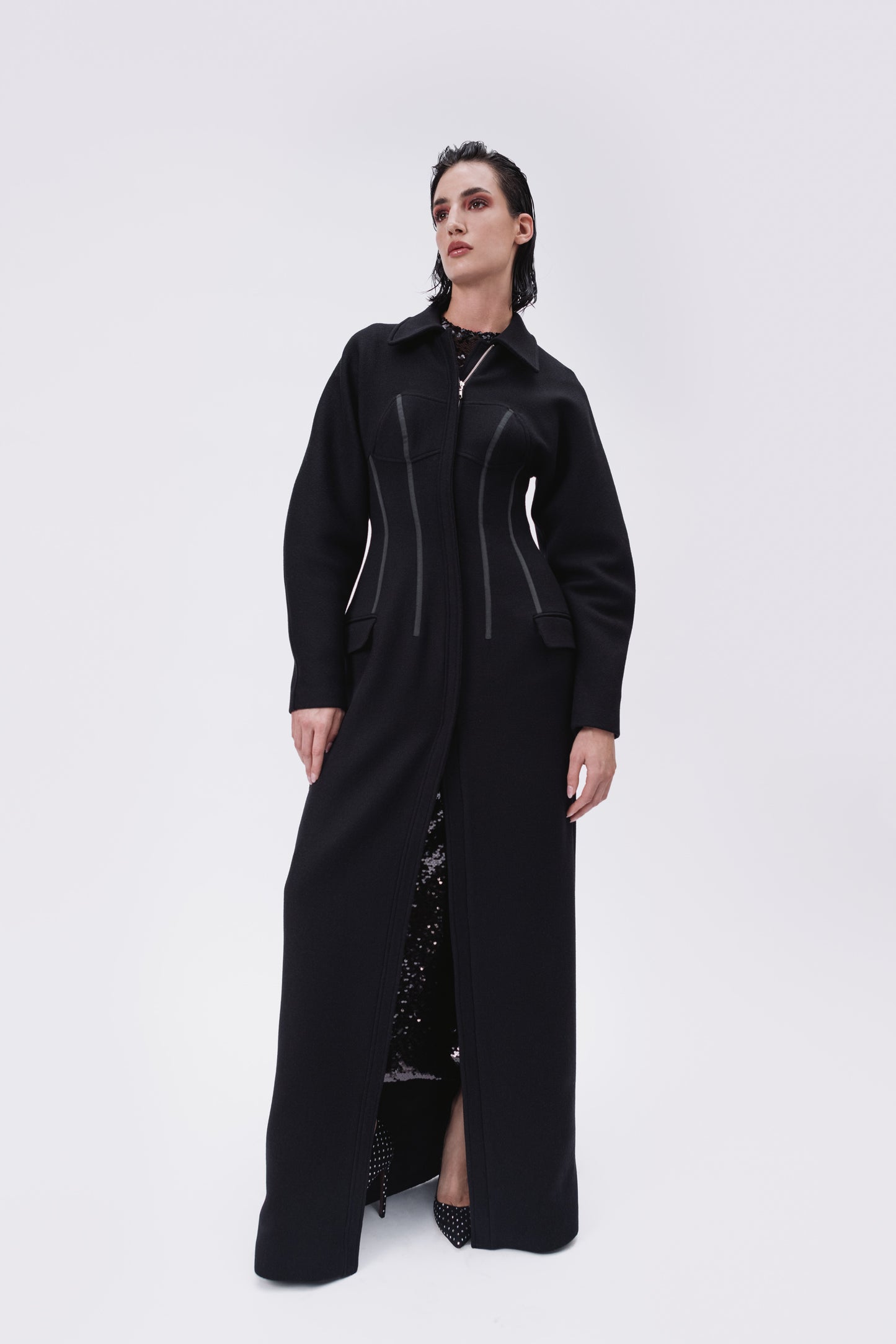 Trompe l'oeil Bustier Coat in Dove Grey