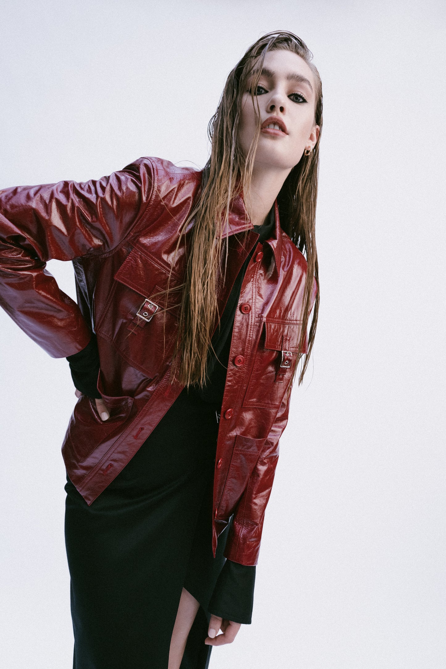 Crinkle Patent Leather Chore Jacket