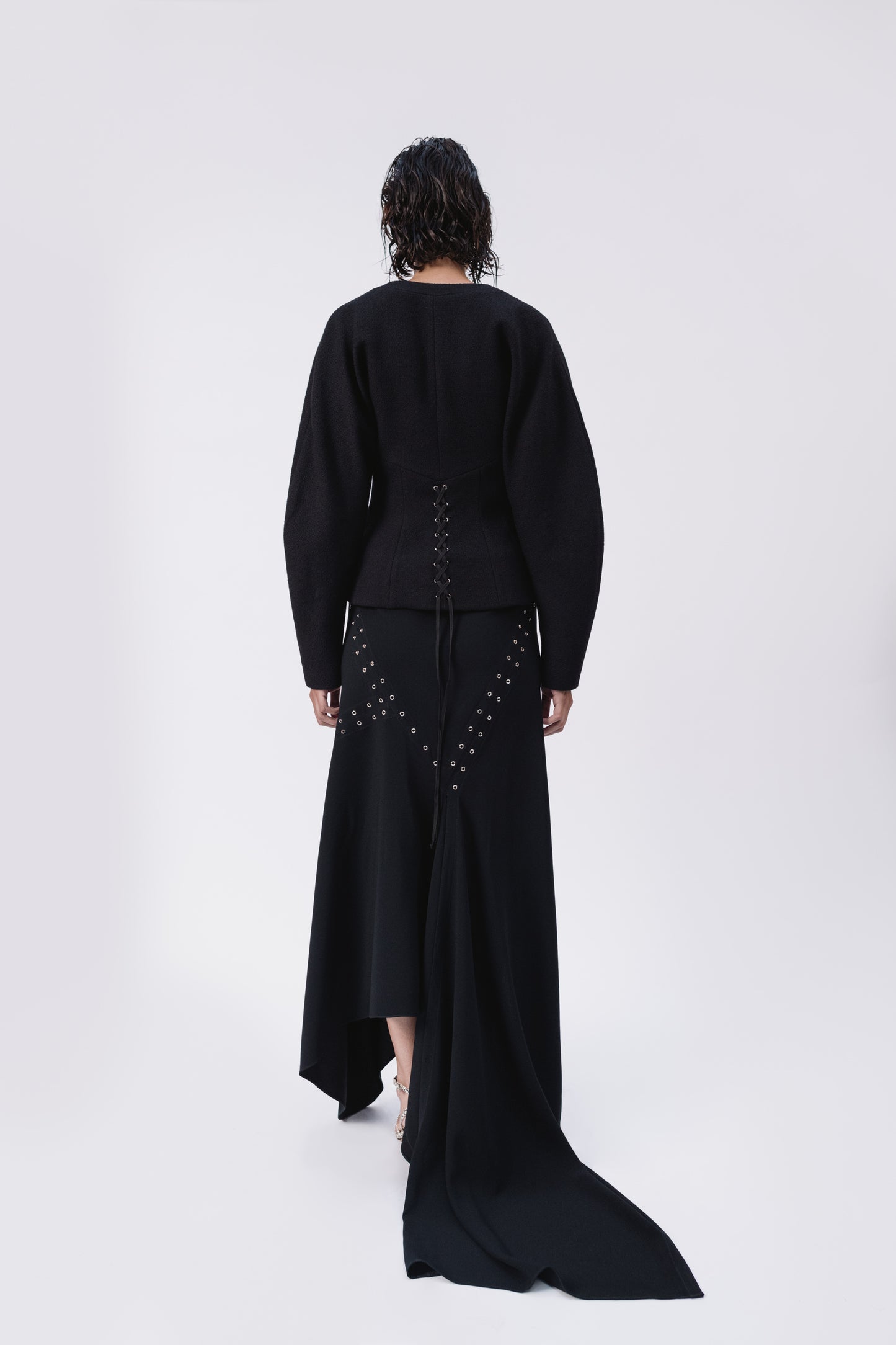 Trompe l'oeil Bustier Jacket in Black Bouclé