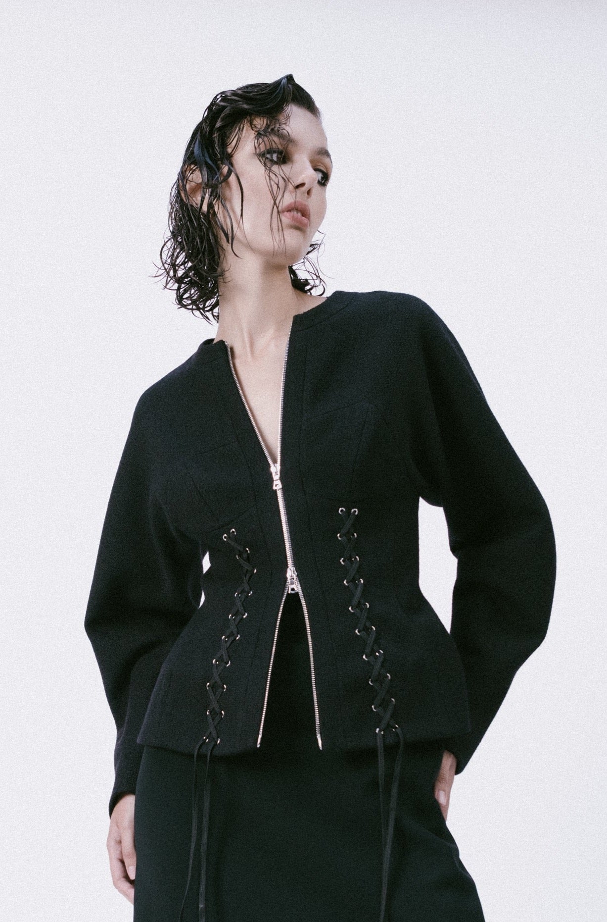 black lace up jacket