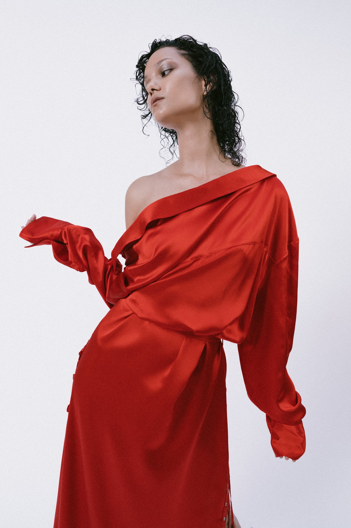Backwards Silk Charmeuse Shirt Dress