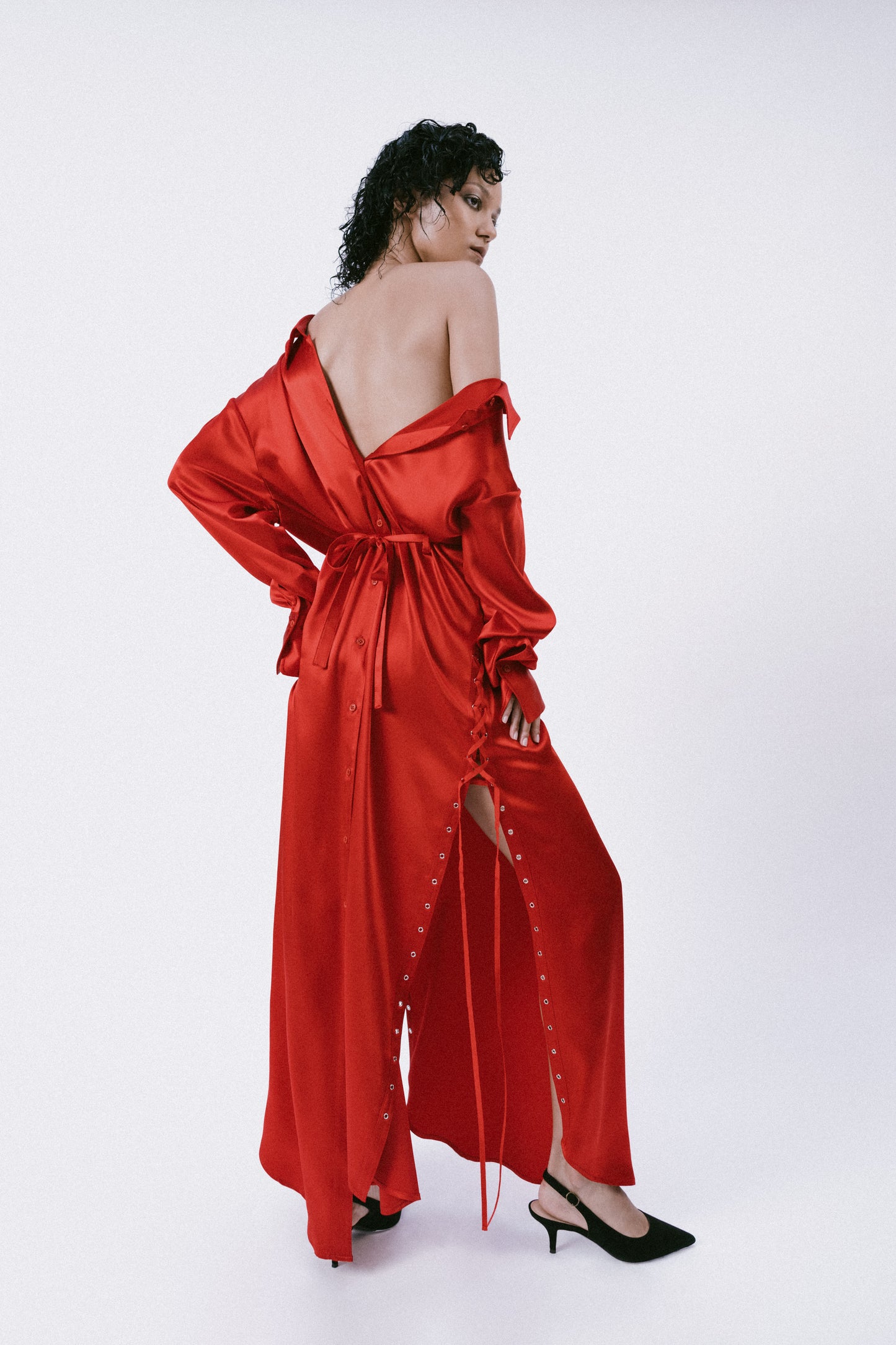 Backwards Silk Charmeuse Shirt Dress