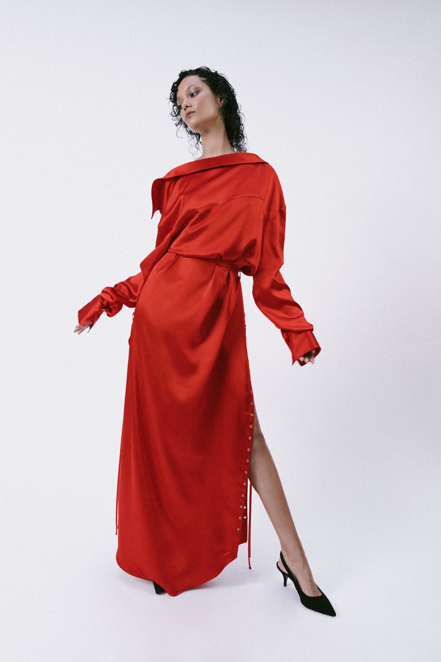 Backwards Silk Charmeuse Shirt Dress