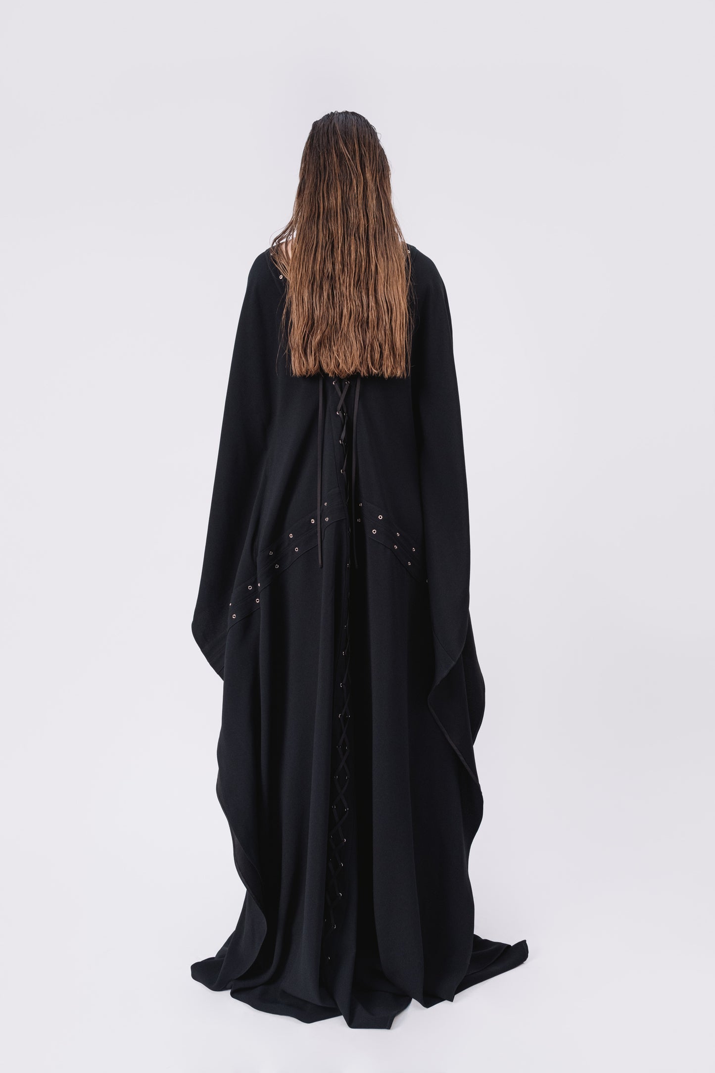 Crepe Caftan with Eyelets and Lacing
