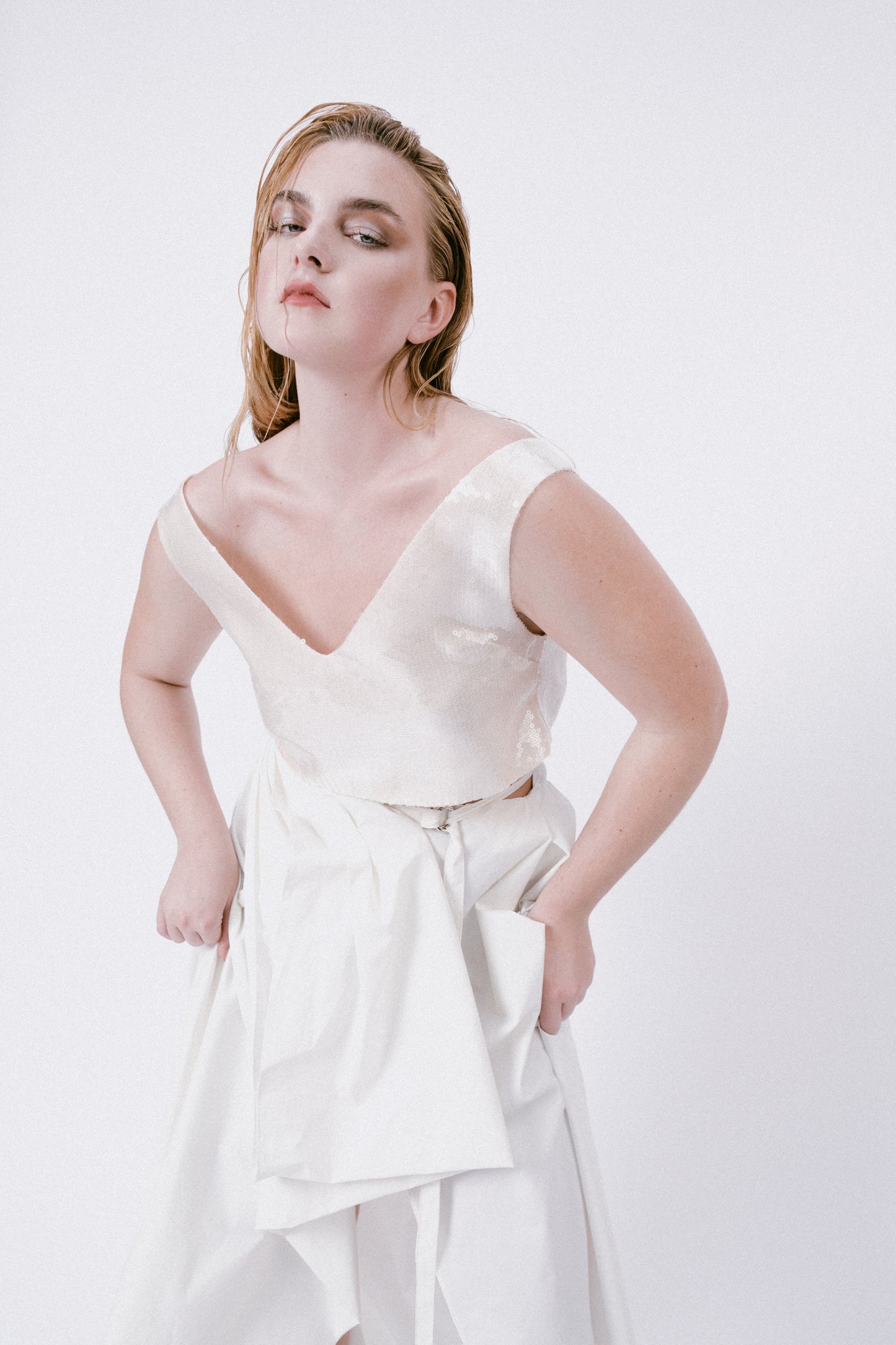 Draped Nylon Blend Wrap Skirt