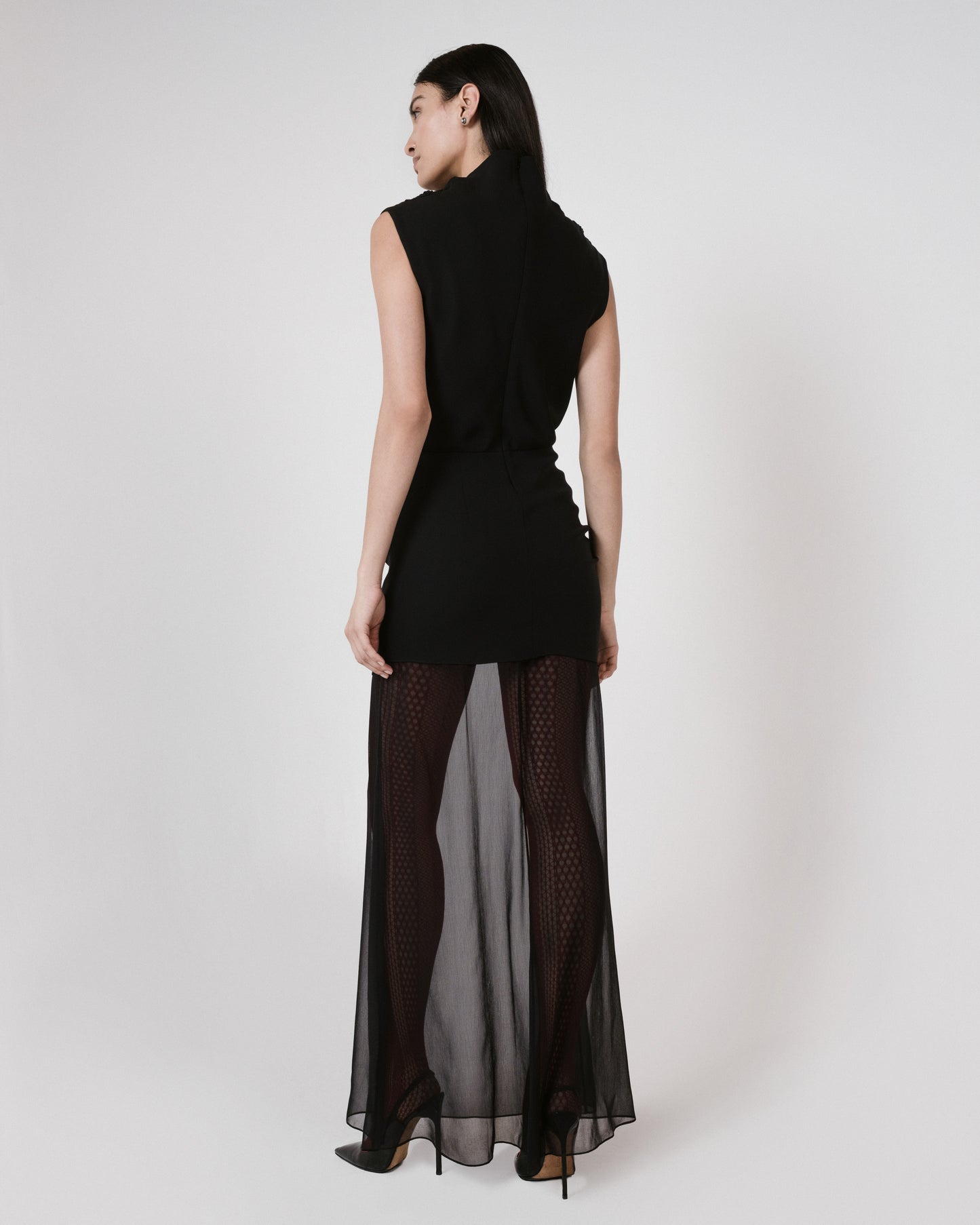 black dress sheer skirt red tights back