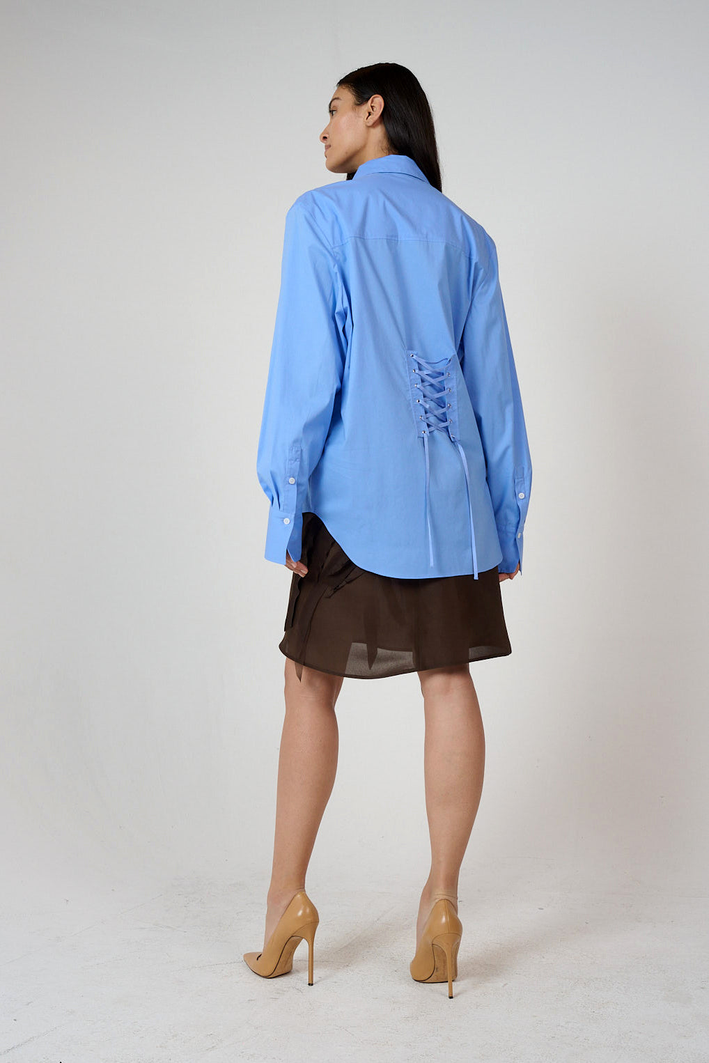 Lace Up Cotton Poplin Shirt