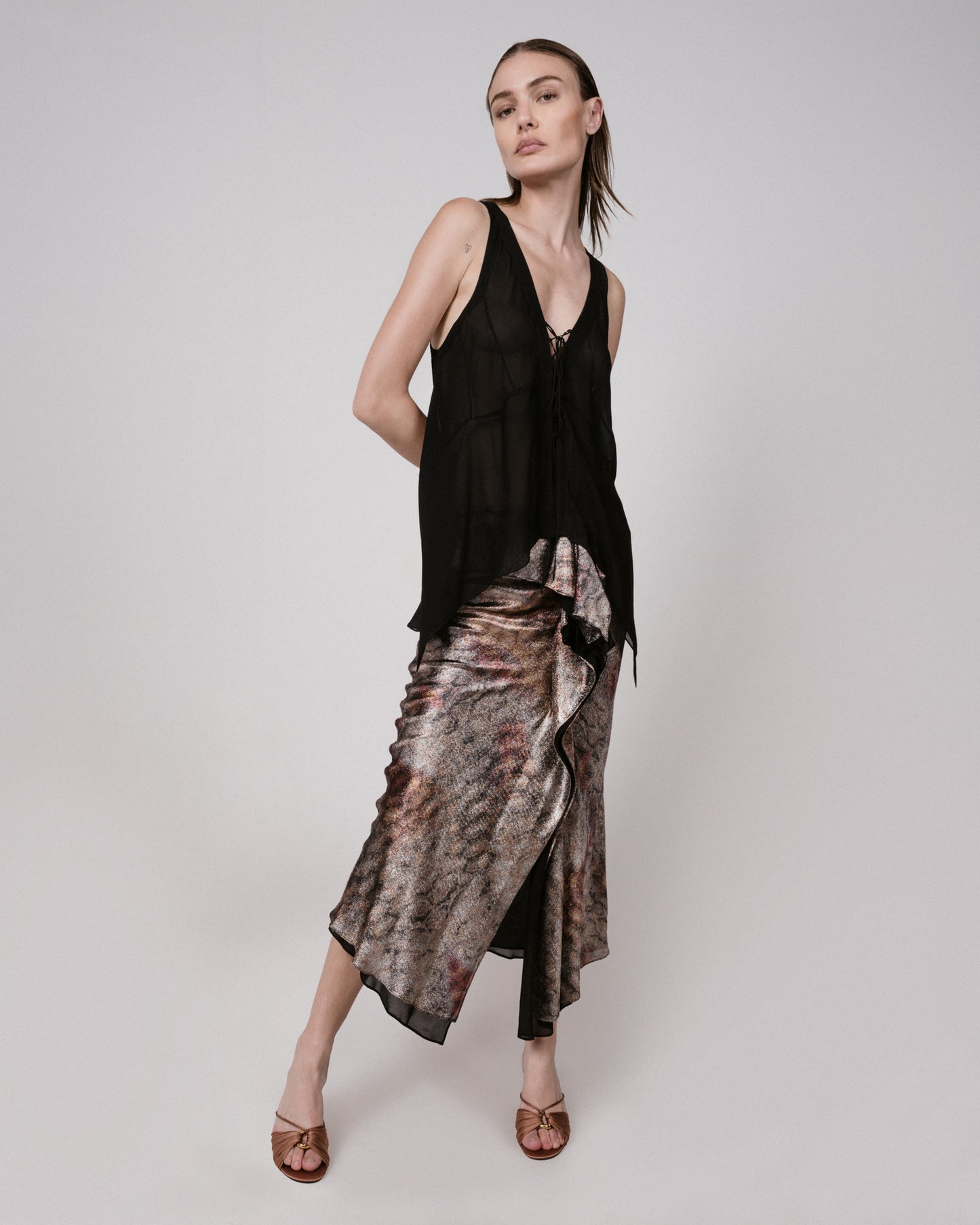 Flutter Bias Skirt in Python Lamé