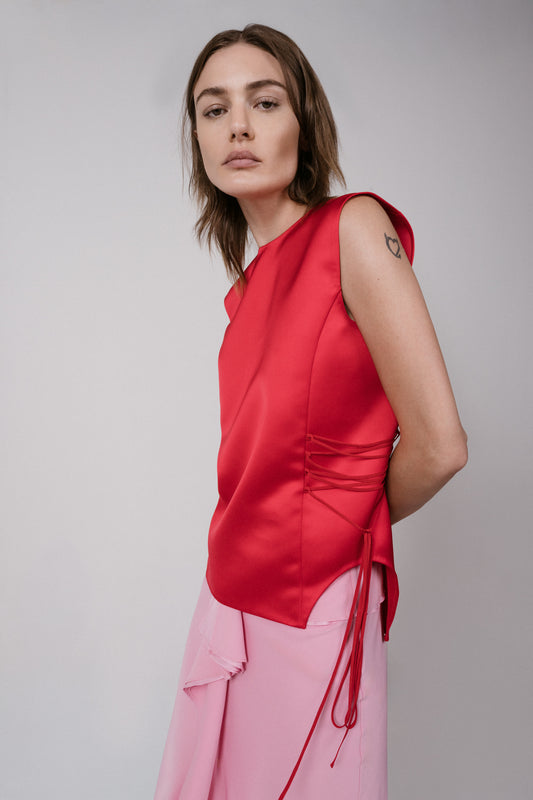 Boxy Satin Lace-up Tank