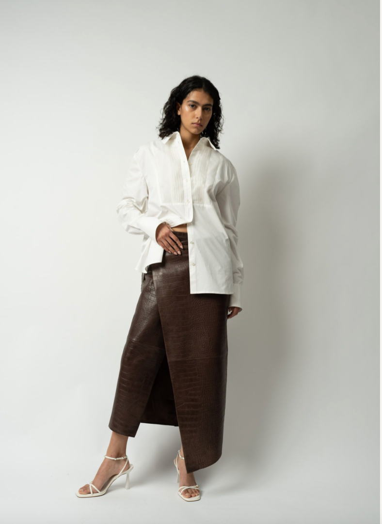 Croc-effect Nappa Wrap Skirt