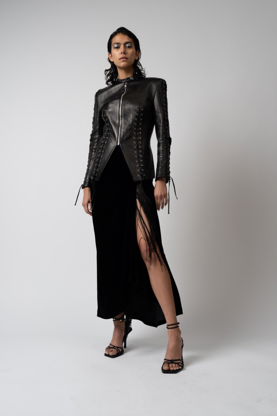 Eloise Lace-up Jacket in Leather