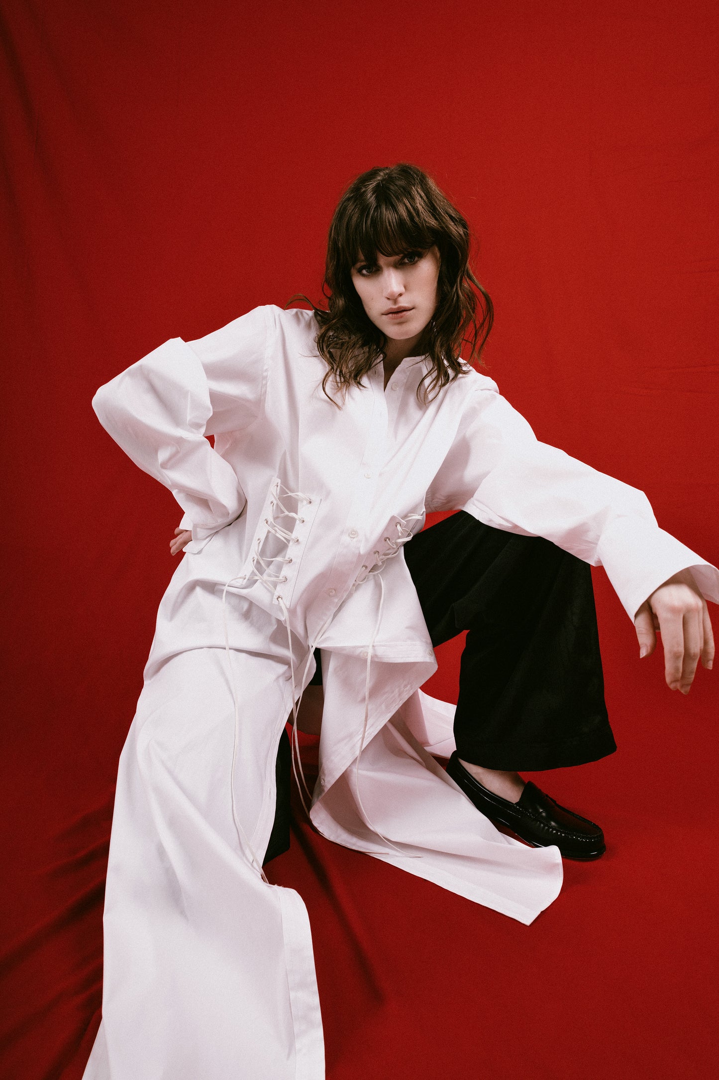 Lace-up Shirt Dress in Organic Cotton
