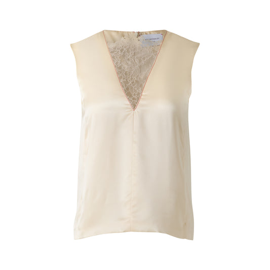 Lace Inset Silk Tank - Cream (Pre-order)