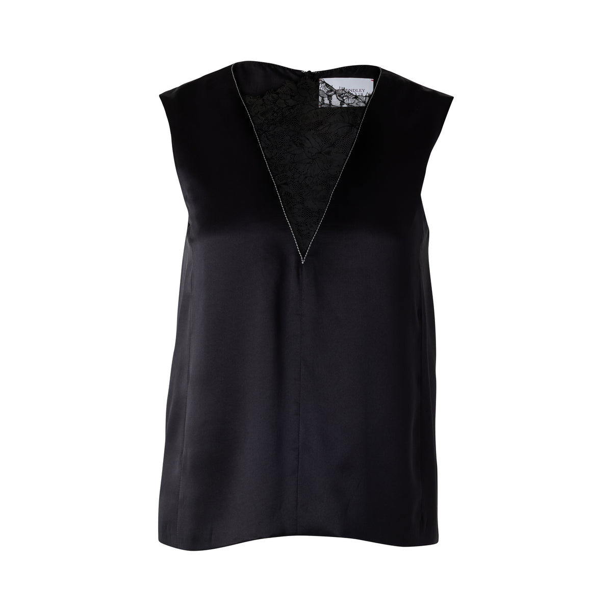 Lace Inset Silk Tank - Black (Pre-order)