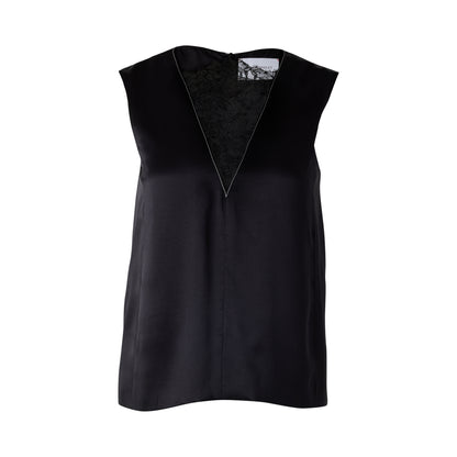 Lace Inset Silk Tank - Black (Pre-order)