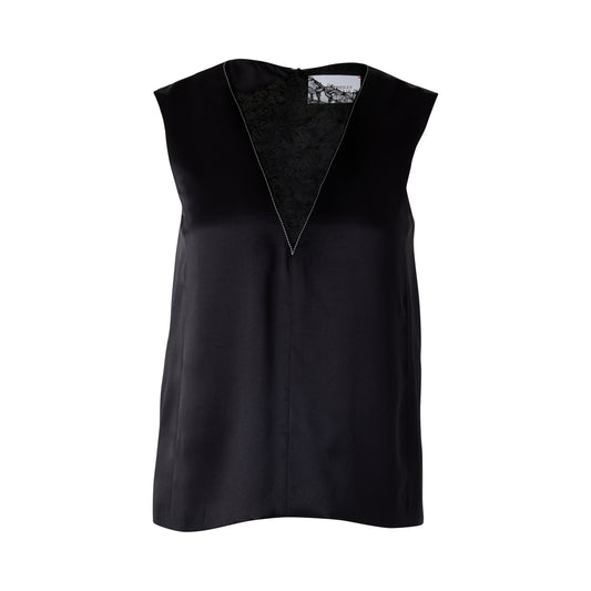 Lace Inset Silk Tank - Black (Pre-order)