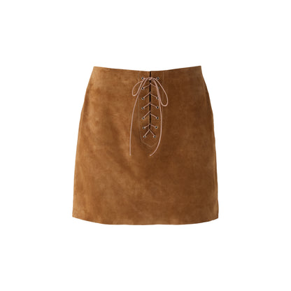 Lace-Up Suede Mini Skirt (Pre-order)