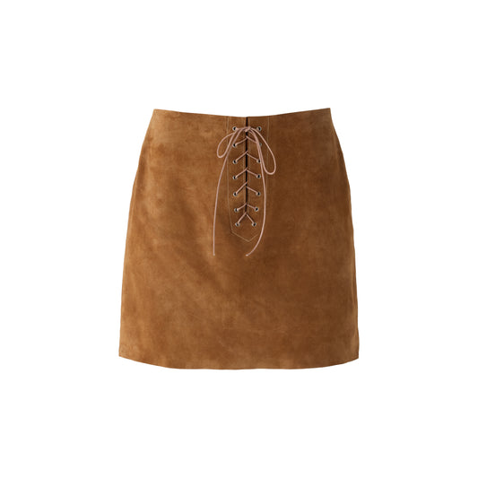 Lace-Up Suede Mini Skirt (Pre-order)