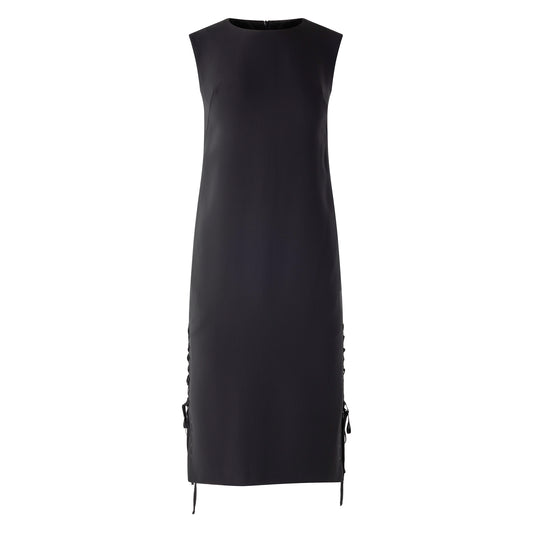 black shift dress with lace-up detail