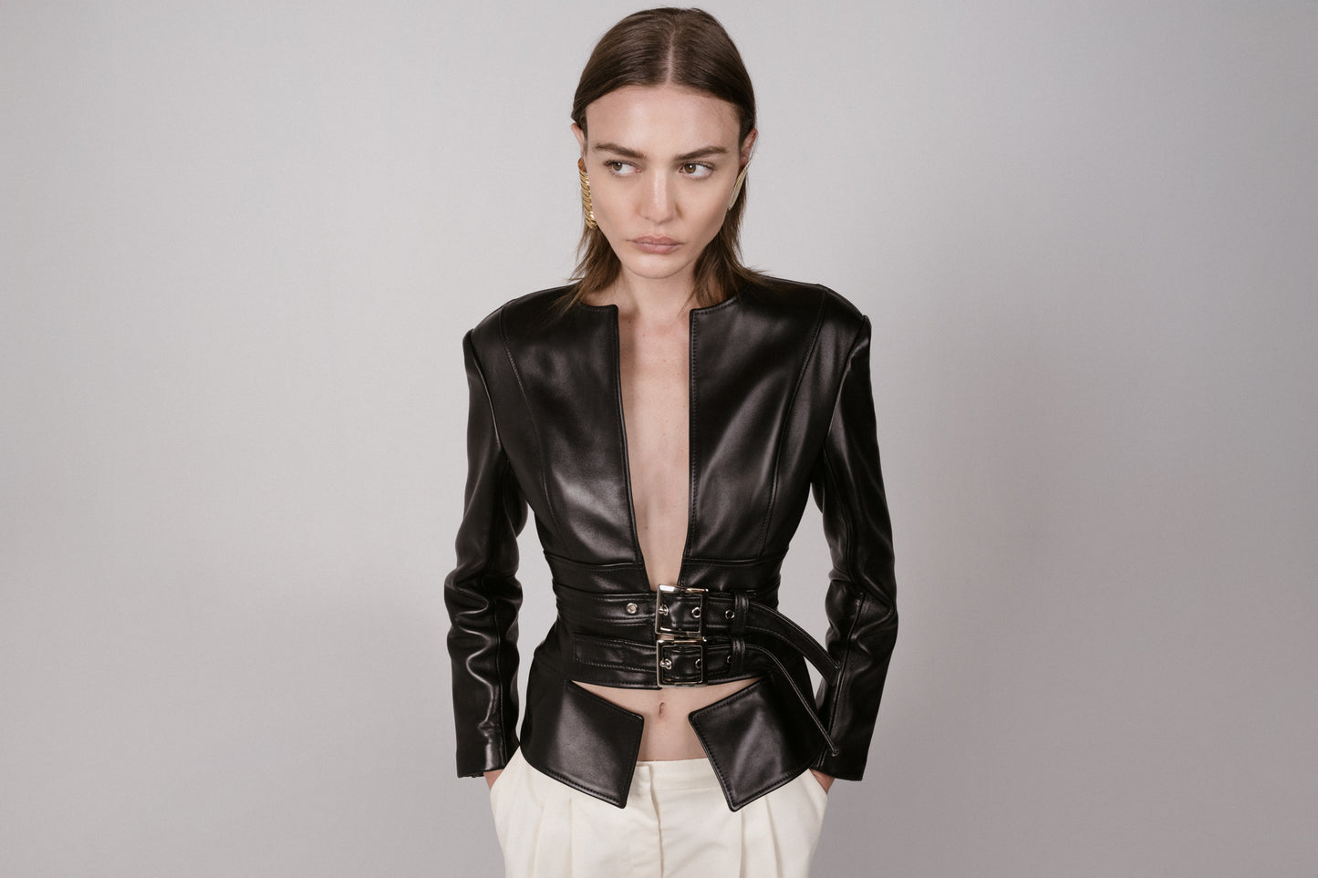 Belted Waist Leather Jacket