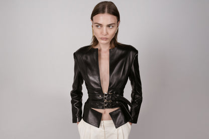 Belted Waist Leather Jacket