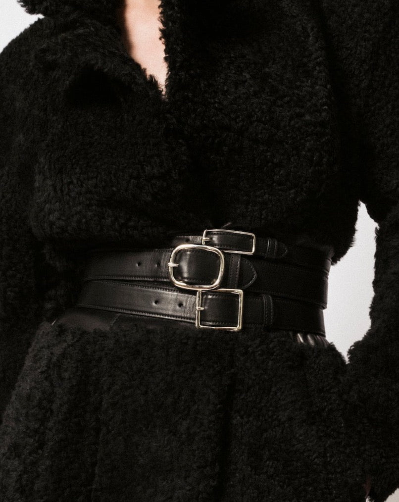 Leather triple buckle belt