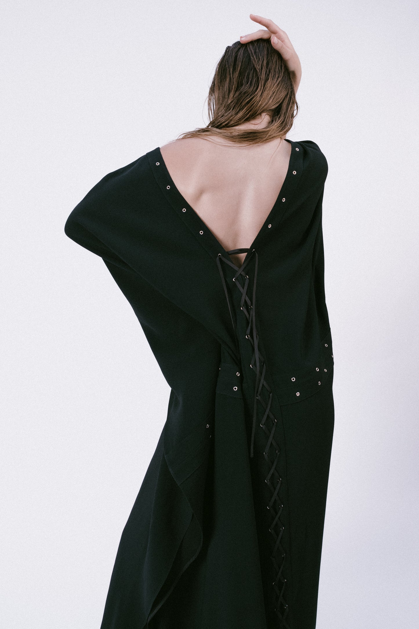 Crepe Caftan with Eyelets and Lacing