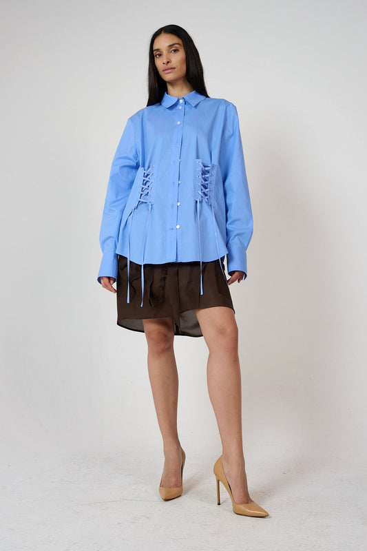 Lace Up Cotton Poplin Shirt