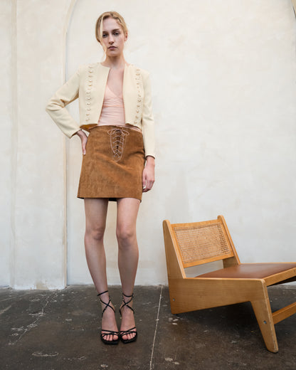 Lace-Up Suede Mini Skirt (Pre-order)