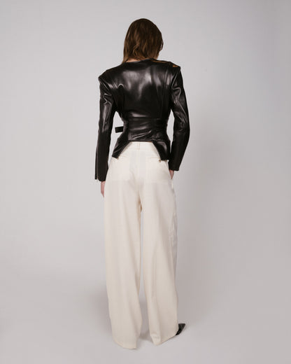 Belted Waist Leather Jacket