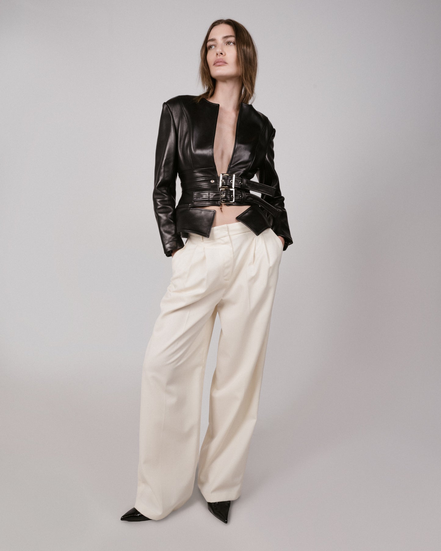 Belted Waist Leather Jacket