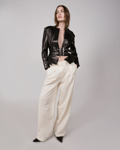 Belted Waist Leather Jacket