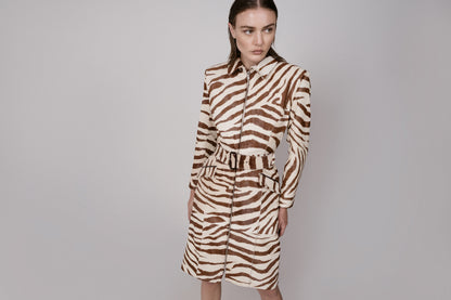 Zebra Print Haircalf Belted Coat