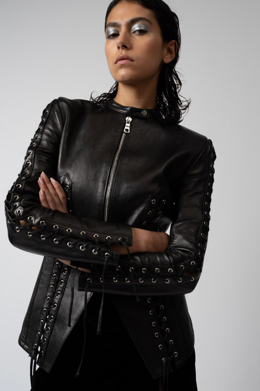 Eloise Lace-up Jacket in Leather