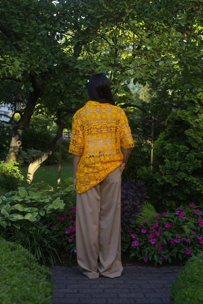 KHxWE2 Camp Shirt in Mango Crochet