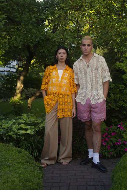 KHxWE2 Camp Shirt in Mango Crochet
