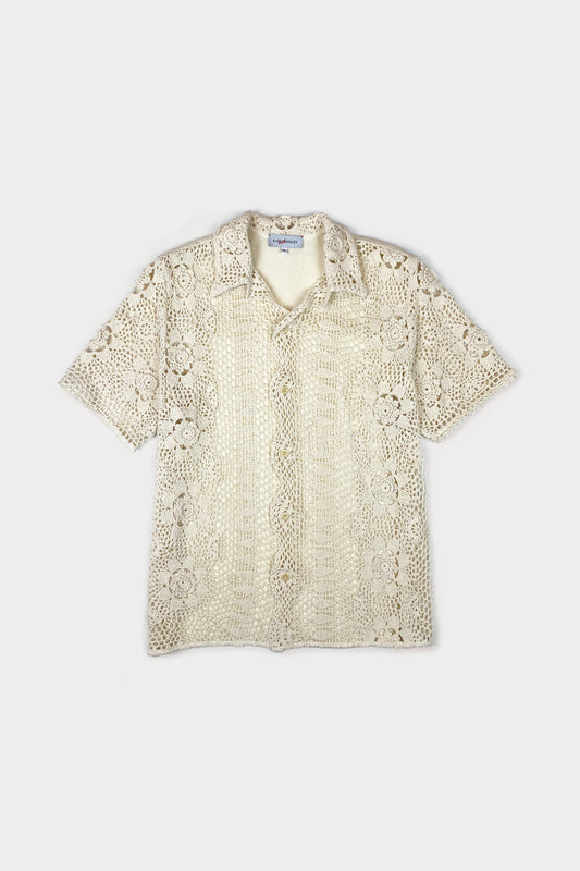 Cream crochet button down shirt