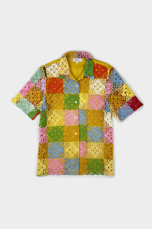 rainbow crochet button down shirt