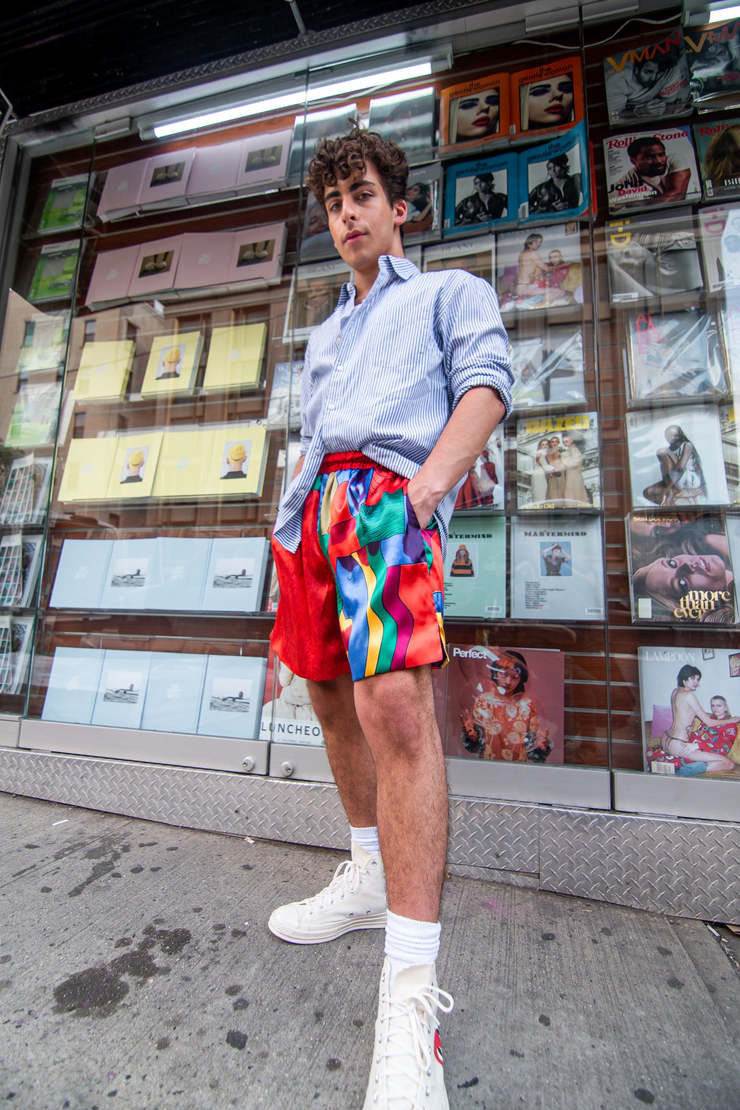 KH x WE Red Block Print Shorts